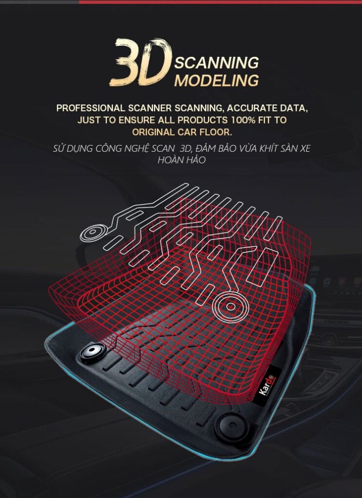 thảm được thiết kế 3d, bám tốt trên xe