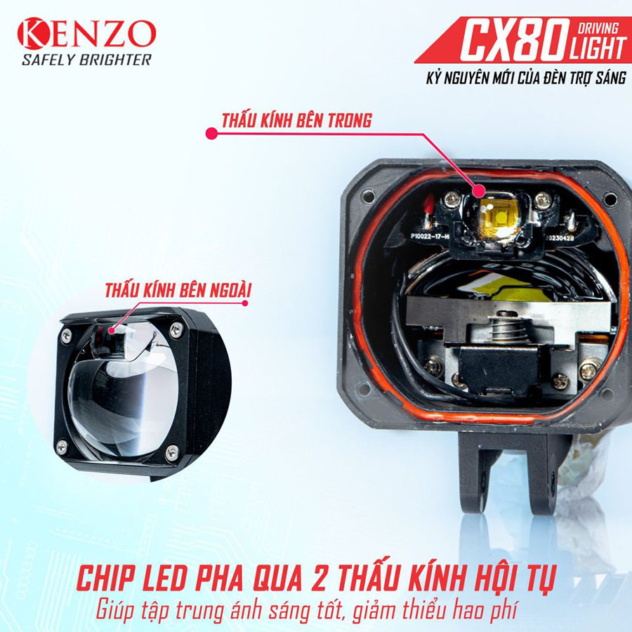 Đèn Bi Cầu Trợ Sáng Xe Máy Kenzo CX80 - Sử Dụng Chip LED Osram Đức