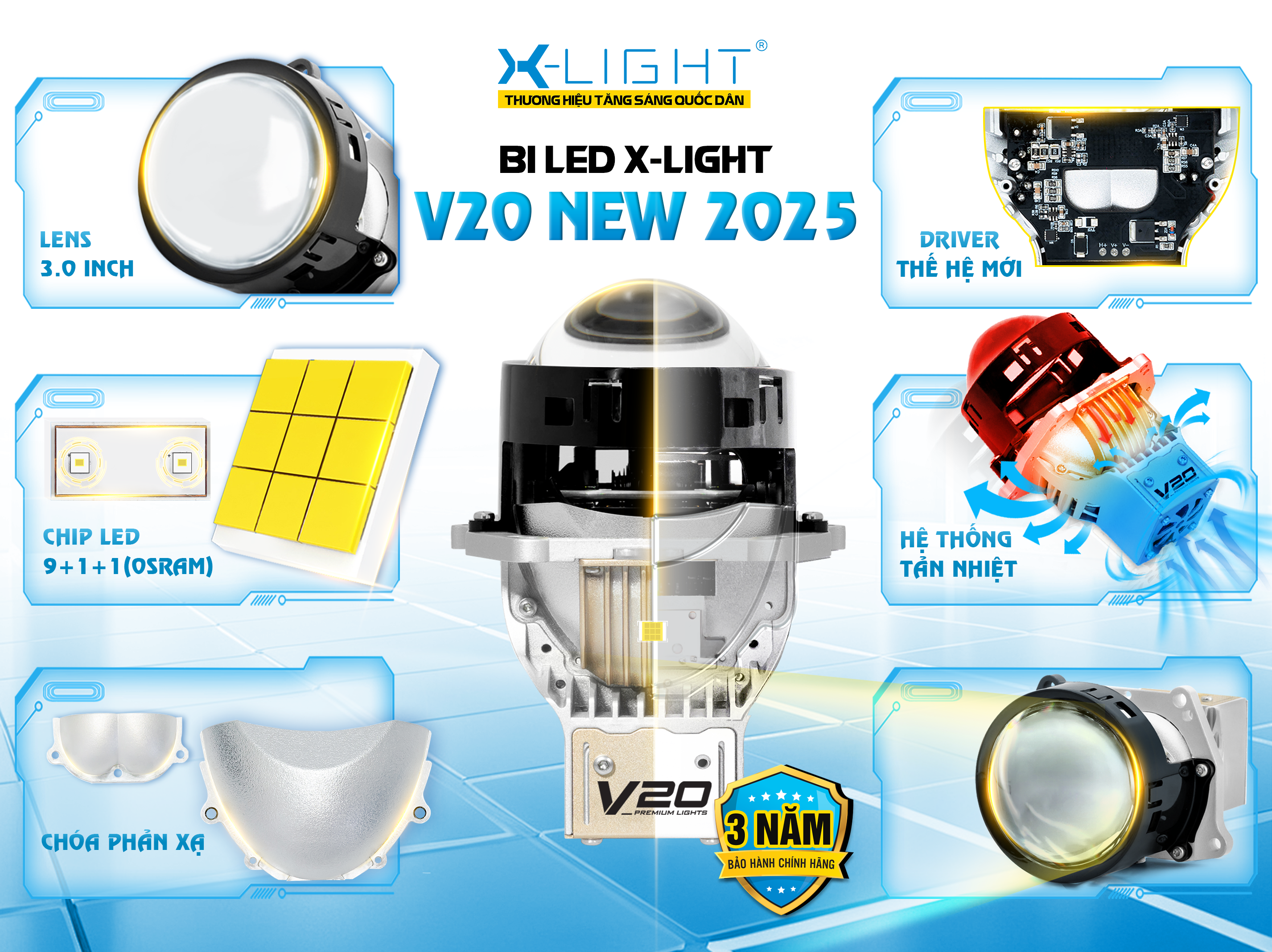 Bi Led X-Light V20 2025 chính hãng tại OroKing Auto