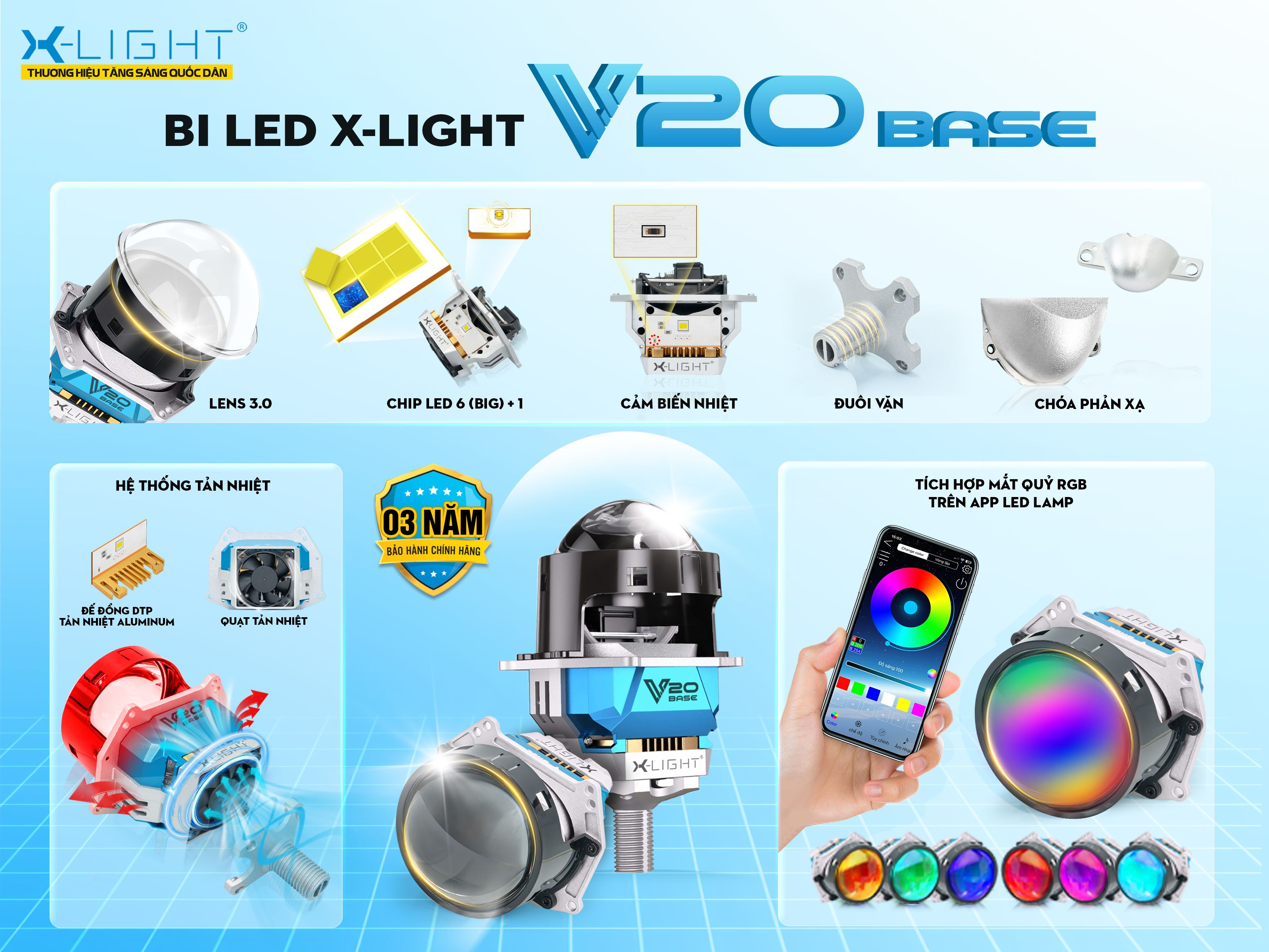 Bi Led X-Light V20 Base 2025 chính hãng tại OroKing Auto