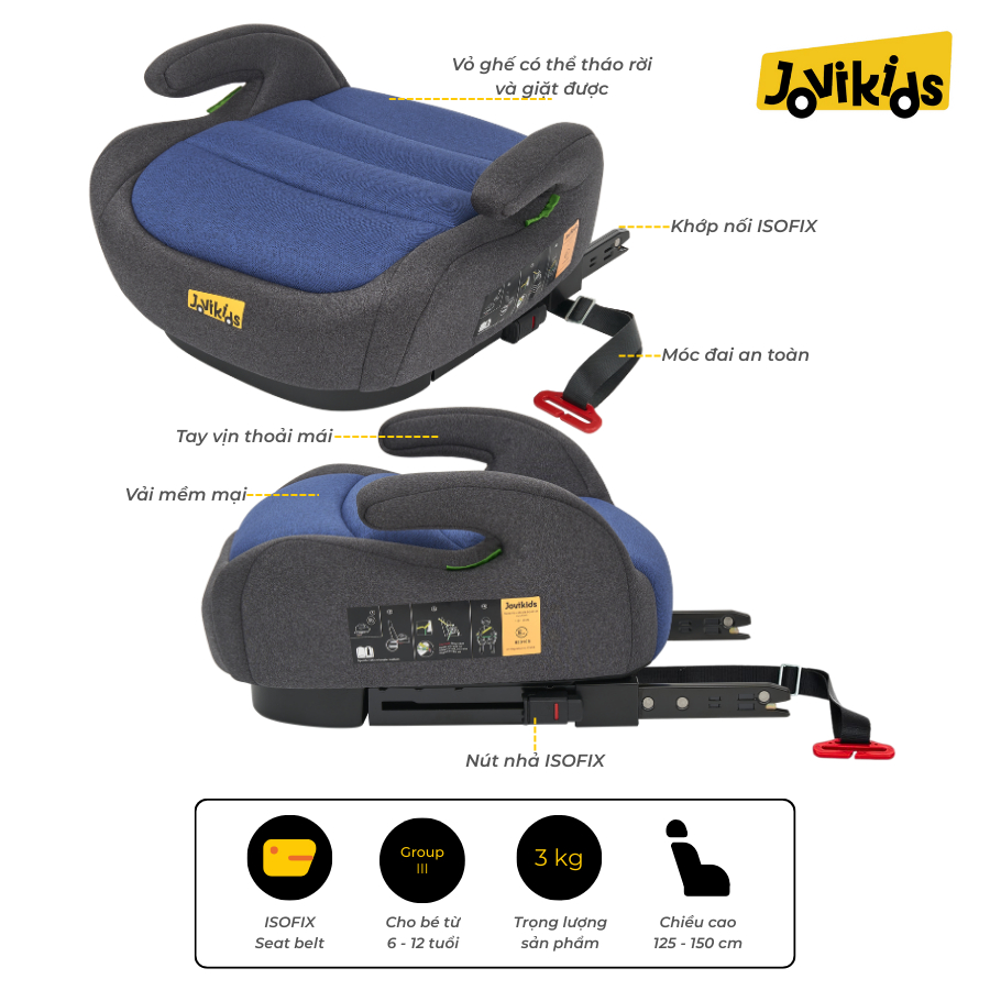 ghe-ngoi-o-to-tre-em-jovikids-ohho-booster (6) Ghế Ngồi Xe Hơi Jovikids OHHO Booster 125-150cm Chuẩn Châu Âu